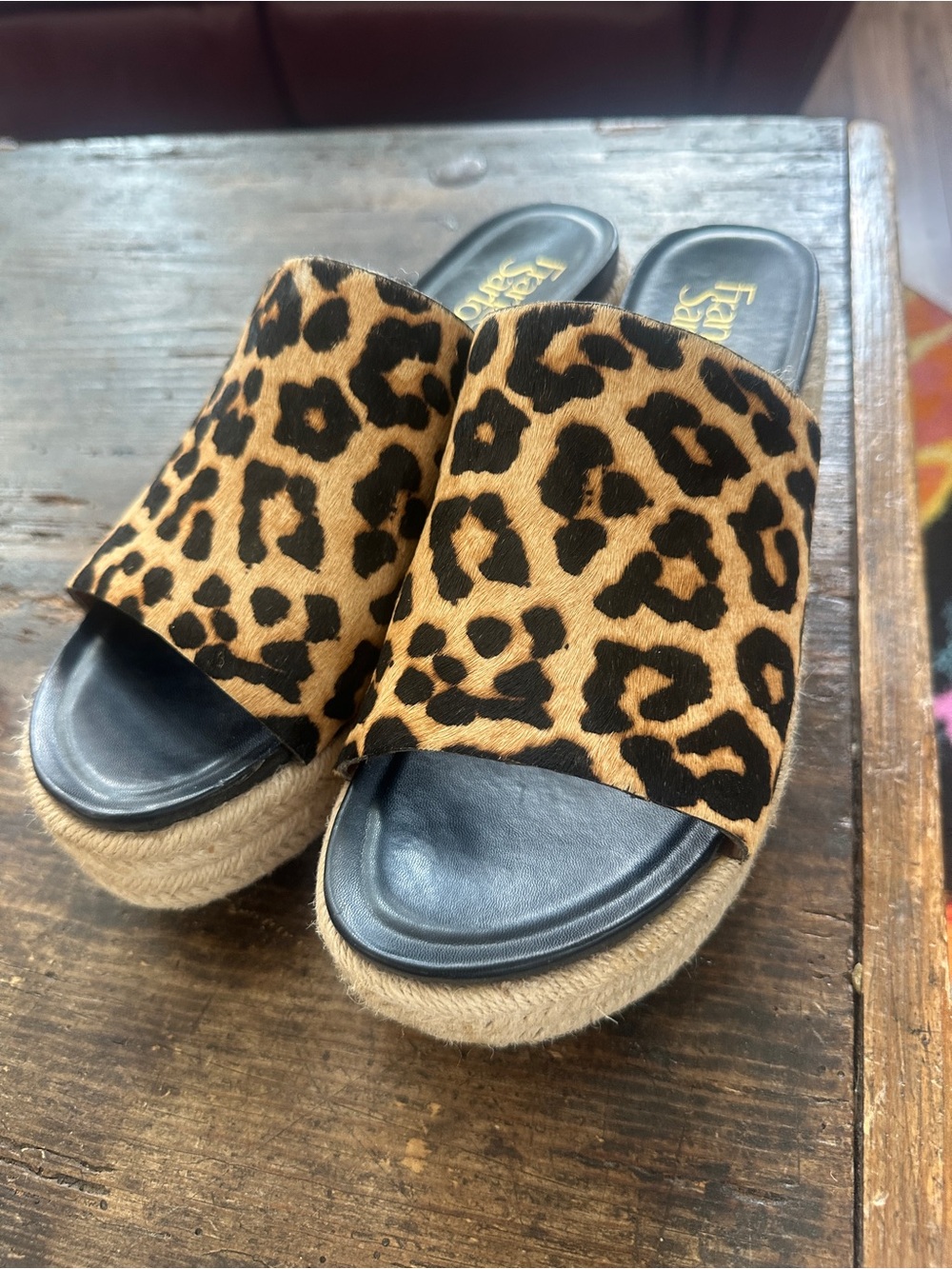 Franco Sarto Leopard Print Espadrille Slide Sandals - Tan & Black